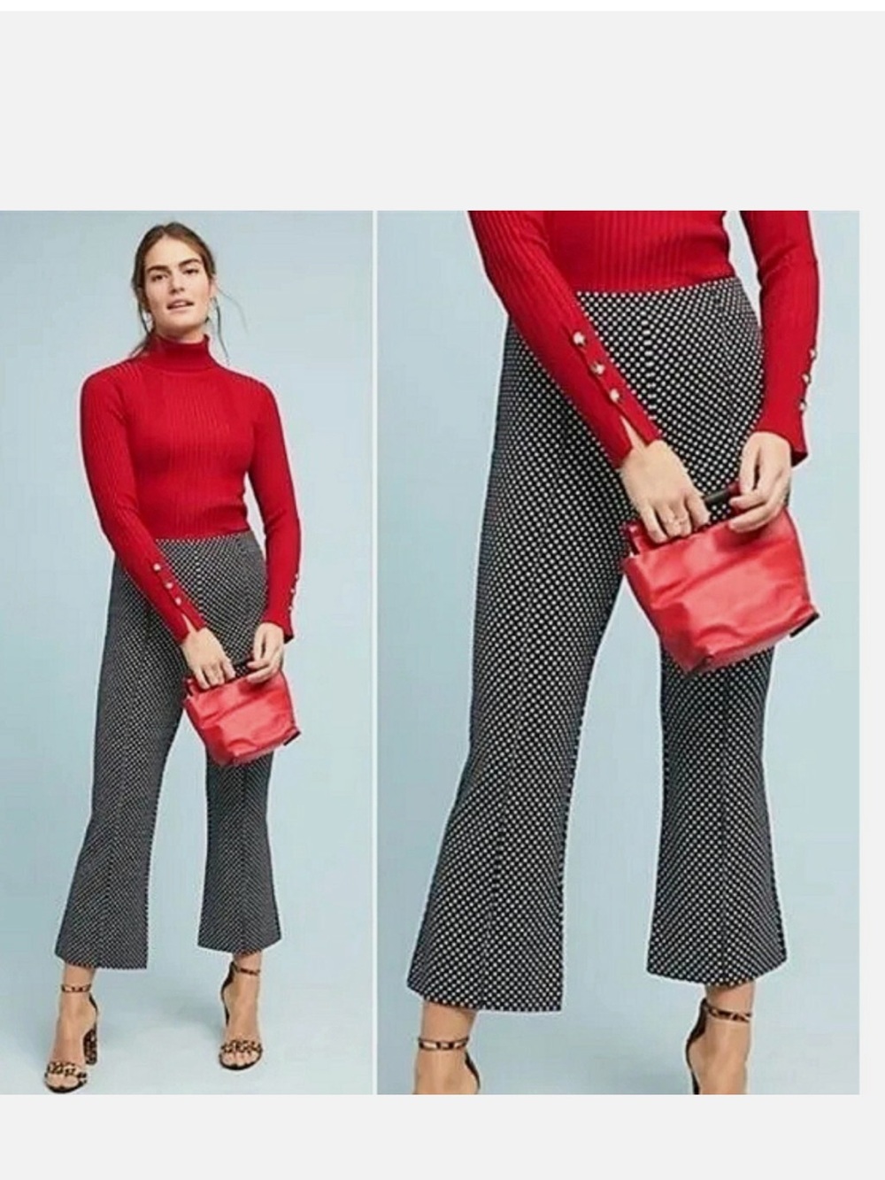 Anthropologie The Essential Crop Pants Flare Diamond Print Trouser Size Small - Picture 2 of 11